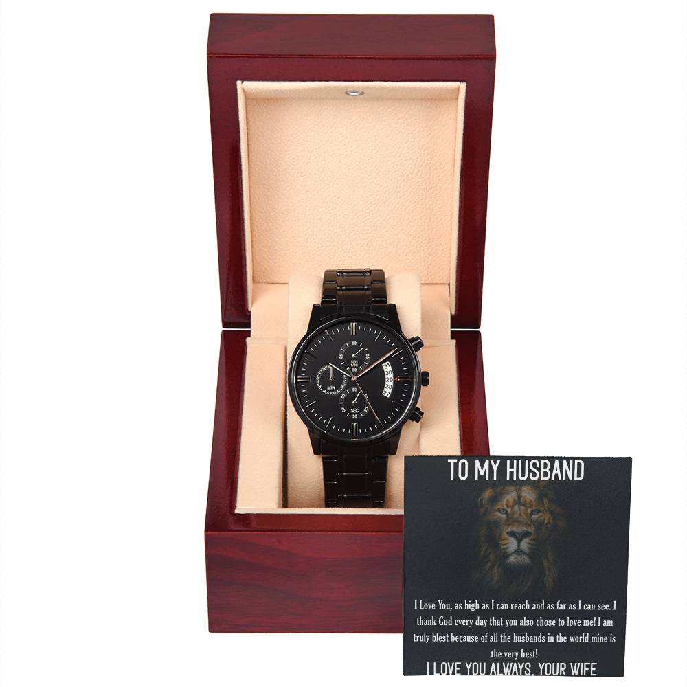 Blest Your My Husband - Black Chronograph Watch