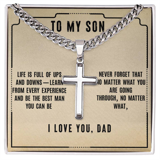 To My Son I Love You, Dad - Cuban Link Chain w/ Cross