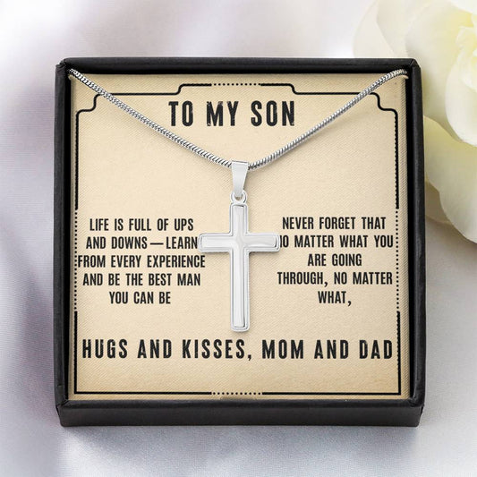 Hugs and Kisses Mom And Dad - Artisan Cross Necklace